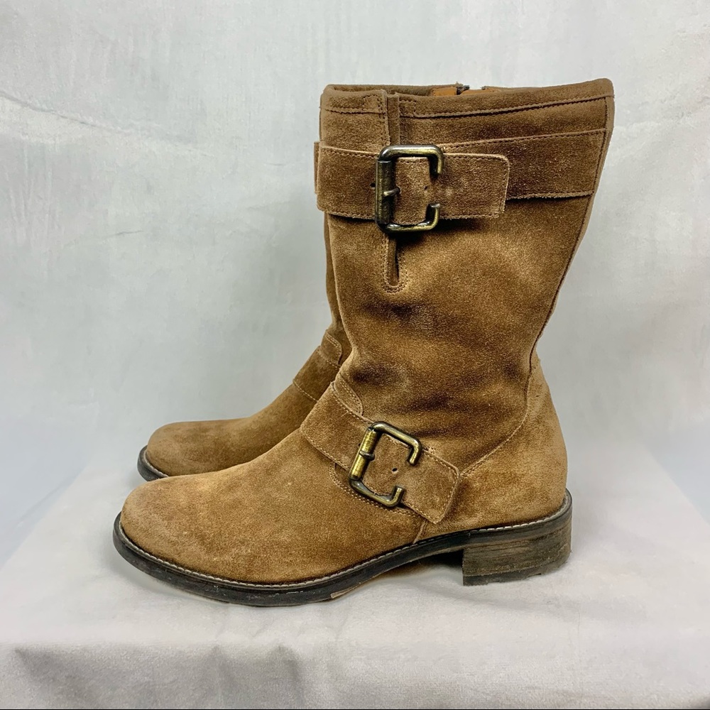 PAUL GREEN Nobu Mid Calf Brown Suede Moto Boots Sz 9